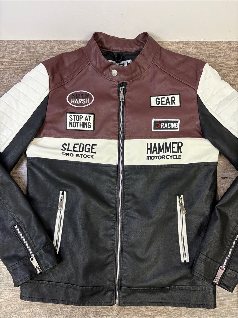 CHOR Clothing Company Faux Leather Moto Racing Jacket Men’s Small